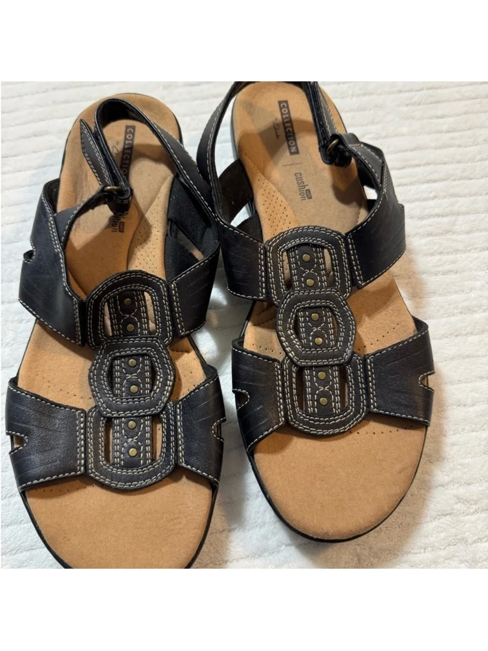 Clarks Black Leather Slingback Sandals with Decorative Straps - Picture 5 of 5